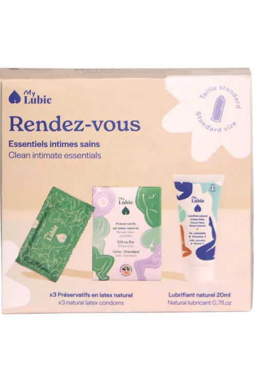 Rendez-vous kit: 3 fair, vegan and natural condoms + a natural 20ml water lubricant